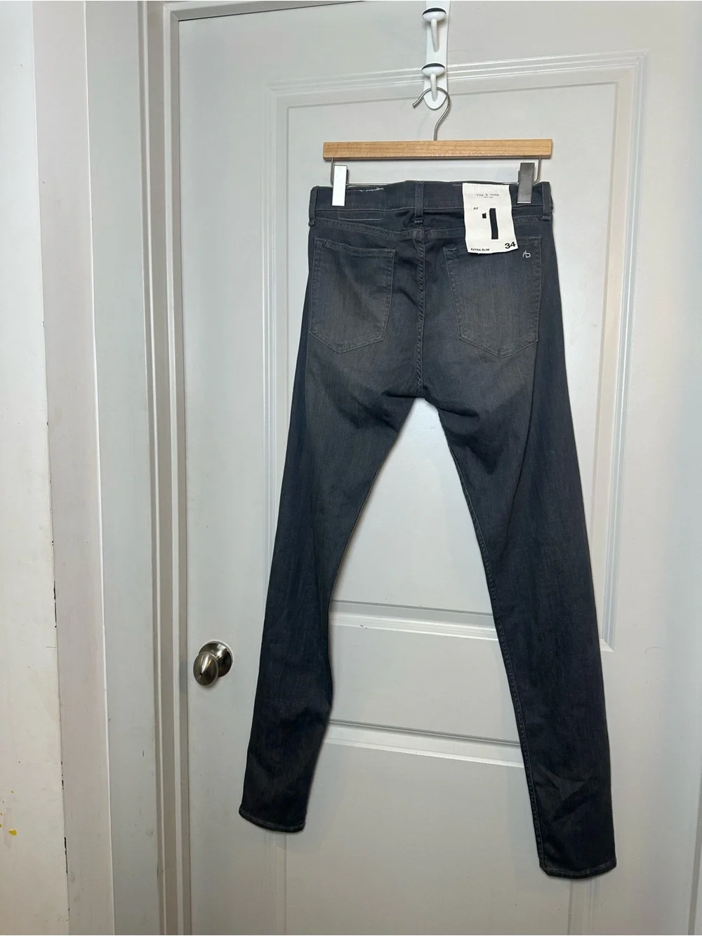 NEW Rag & Bone Mens Fit 1 Grey Extra Slim Fit Dark Wash Denim Skinny Jeans, 34